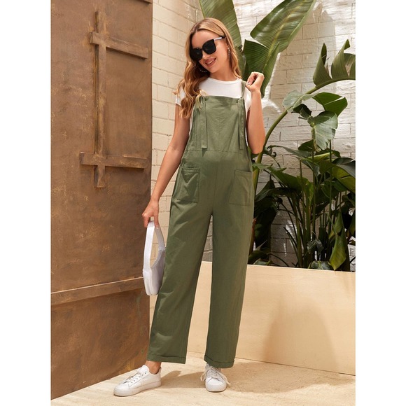 Maternity Dual Pocket Jumpsuit (Without Tee) khaki tan - Picture 4 of 8